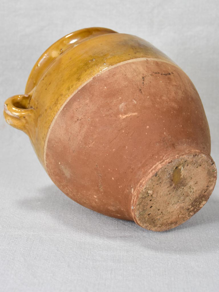 Antique French confit pot with yellow / orange glaze 8¾"