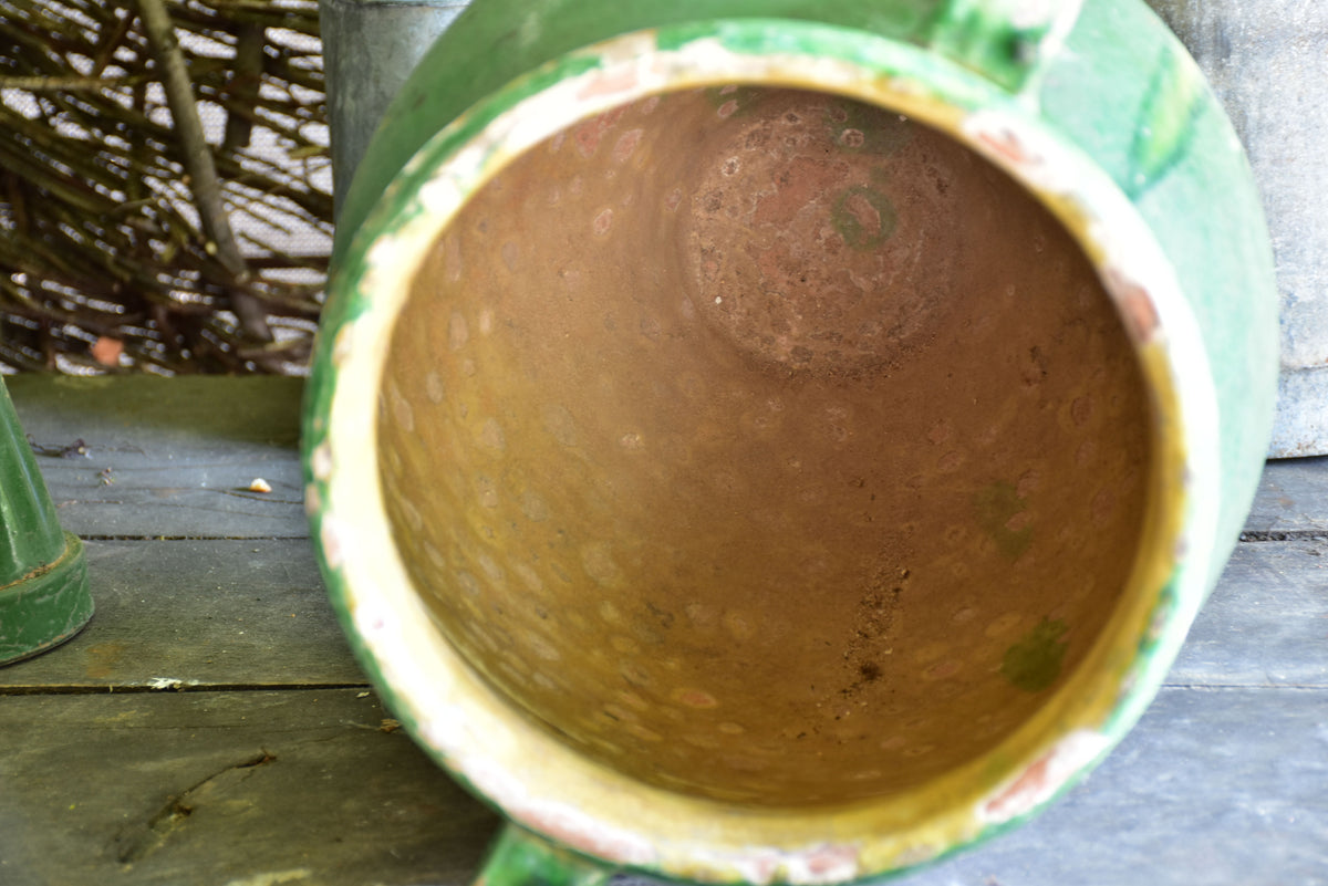 Very large green glazed French preserving pot