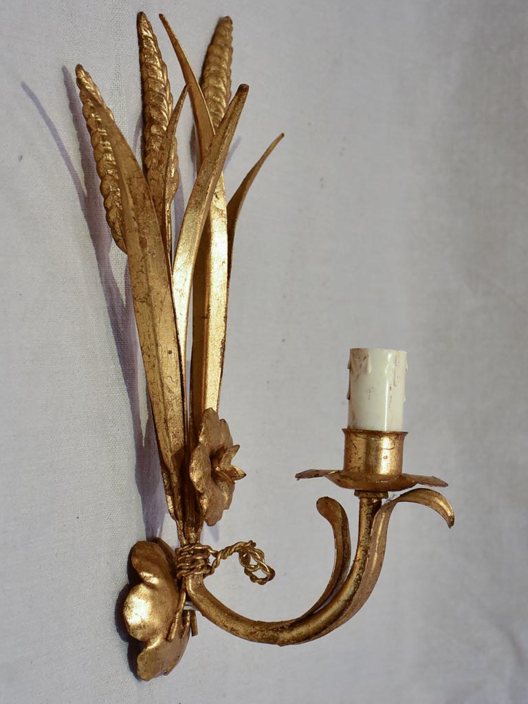 Pair of 1970's / 80's wall appliques with gold wheat and flowers 13"