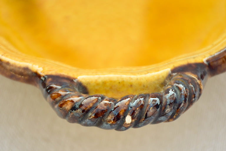 Small vintage Dieulefit oval plate with two handles - ocher and brown 12½" x 7½"