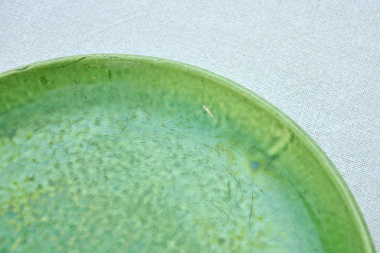Pair of green-glazed Dieulefit aperitif plates 11"