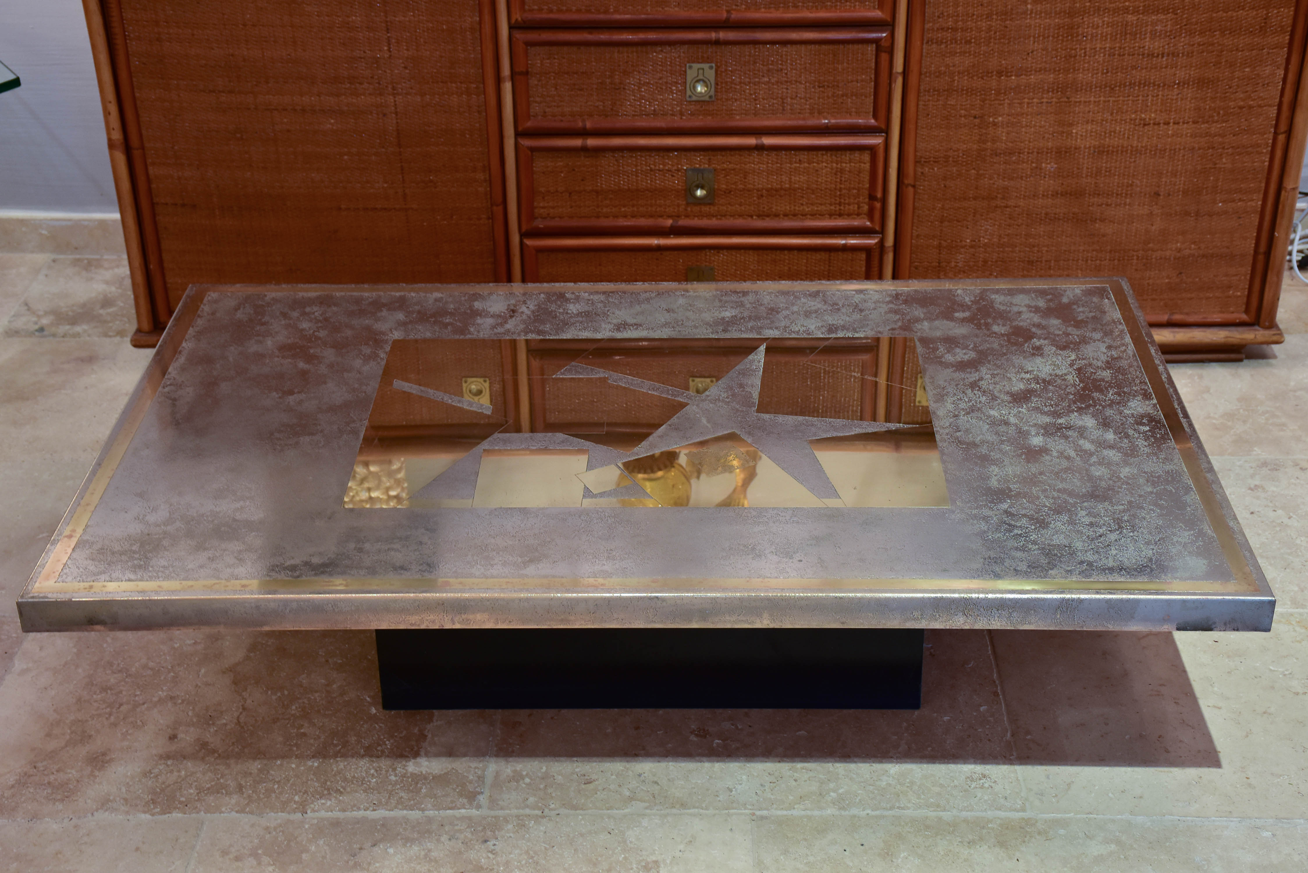 Rectangular etched brass Armand Jonckers coffee table