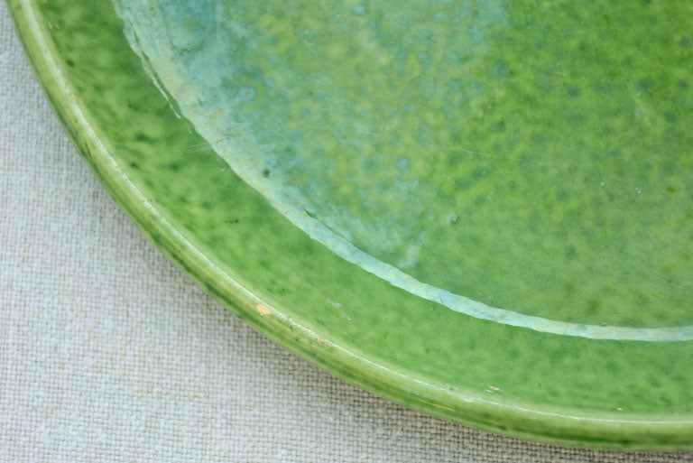 Pair of green-glazed Dieulefit aperitif plates 11"