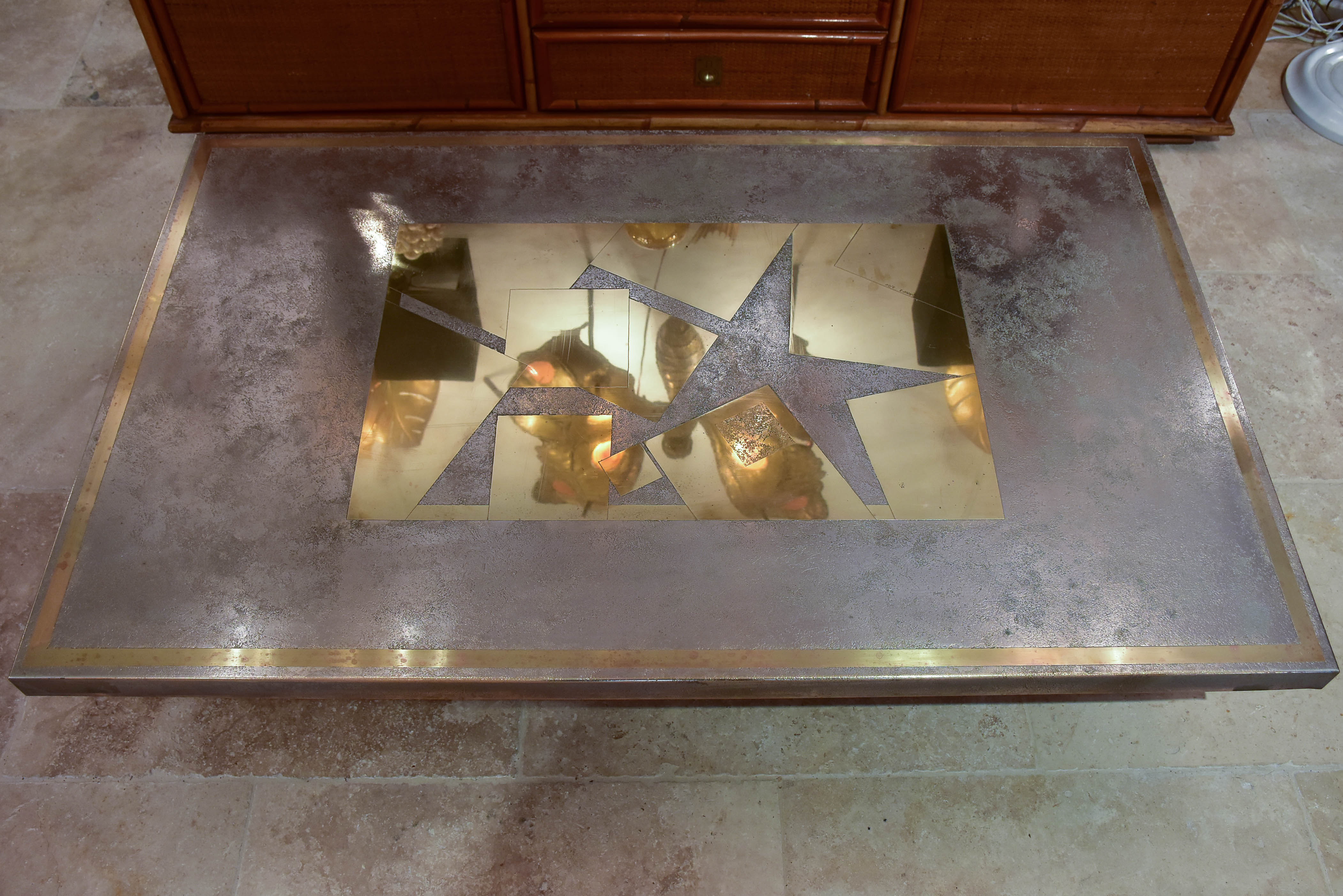 Rectangular etched brass Armand Jonckers coffee table