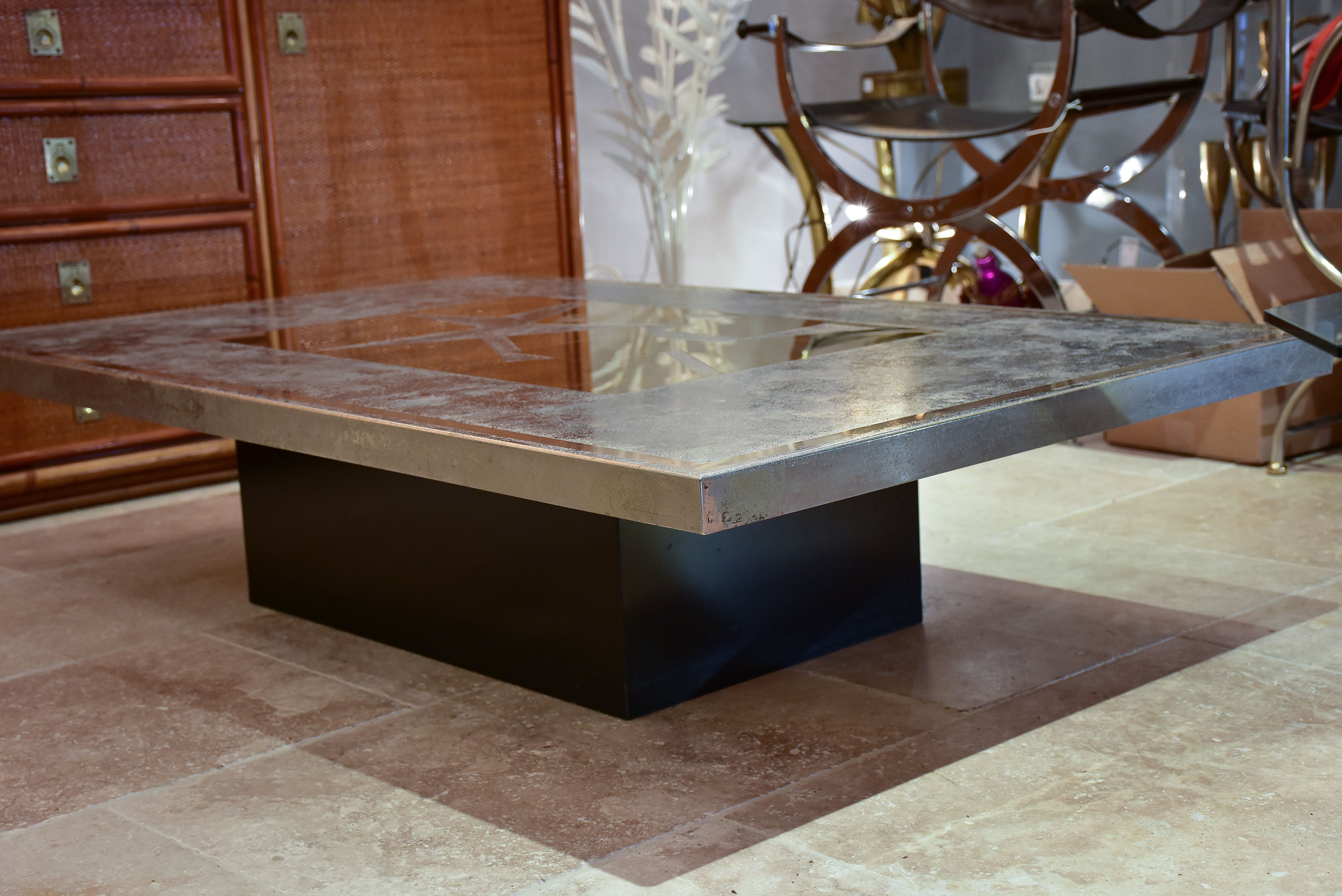 Rectangular etched brass Armand Jonckers coffee table
