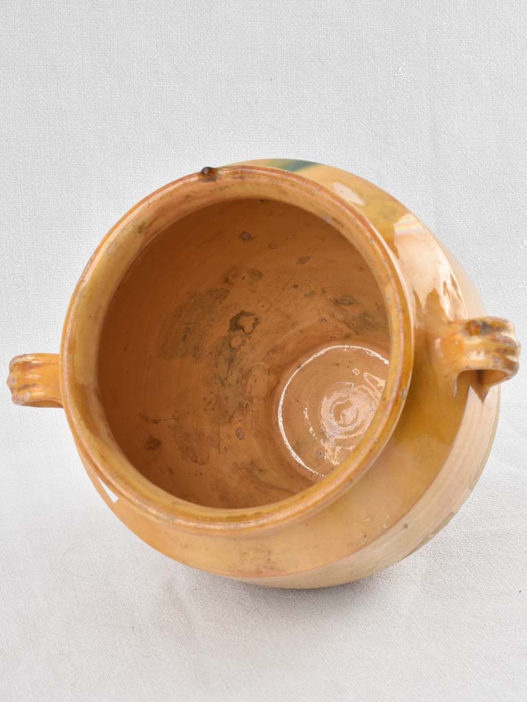 Antique French confit pot with yellow & green glaze 11"