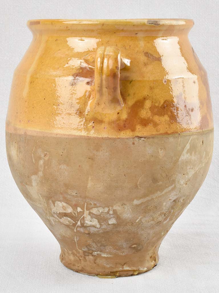 Antique French confit pot - yellow glaze 11½"