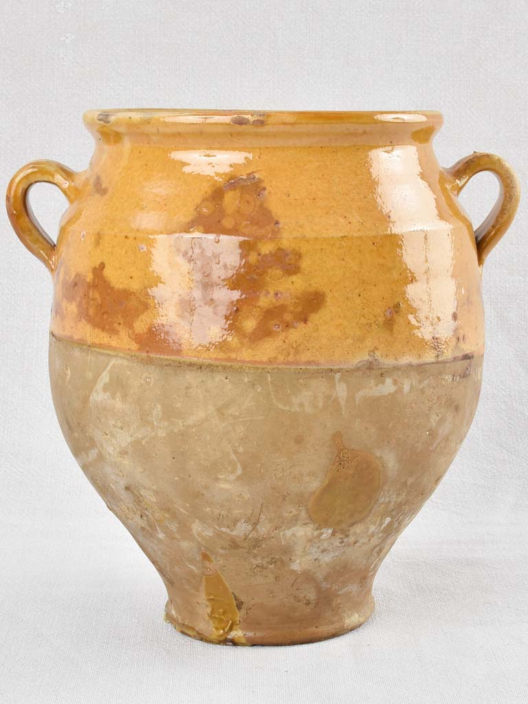 Antique French confit pot - yellow glaze 11½"