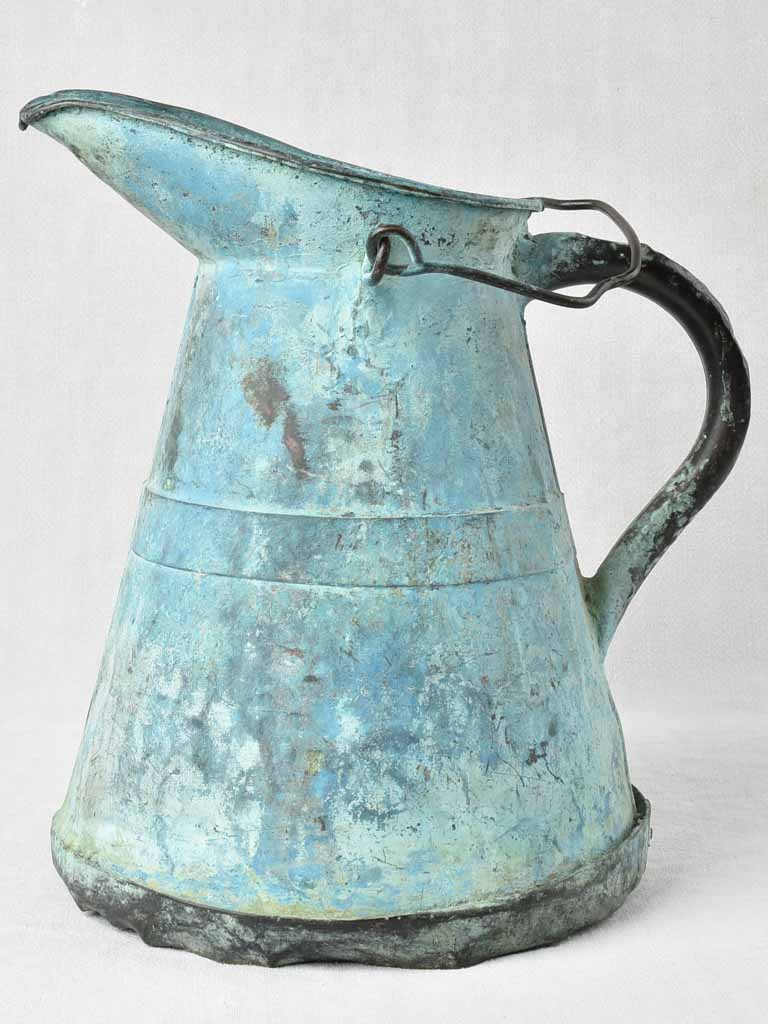 19th century copper verdigris pitcher 15¾"