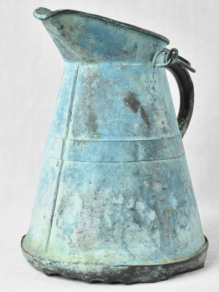 19th century copper verdigris pitcher 15¾"