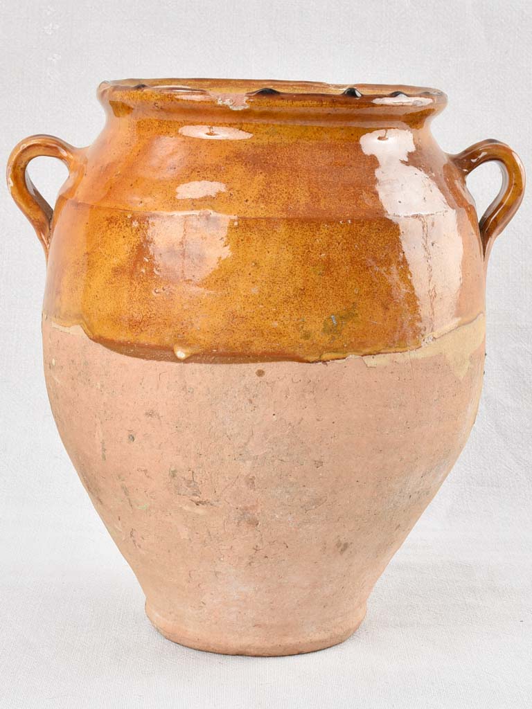 Large Antique French confit pot with yellow glaze 12½"