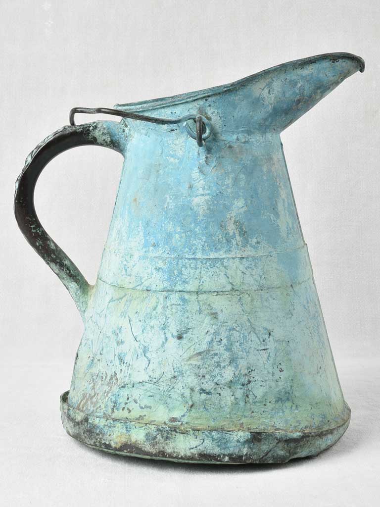 19th century copper verdigris pitcher 15¾"