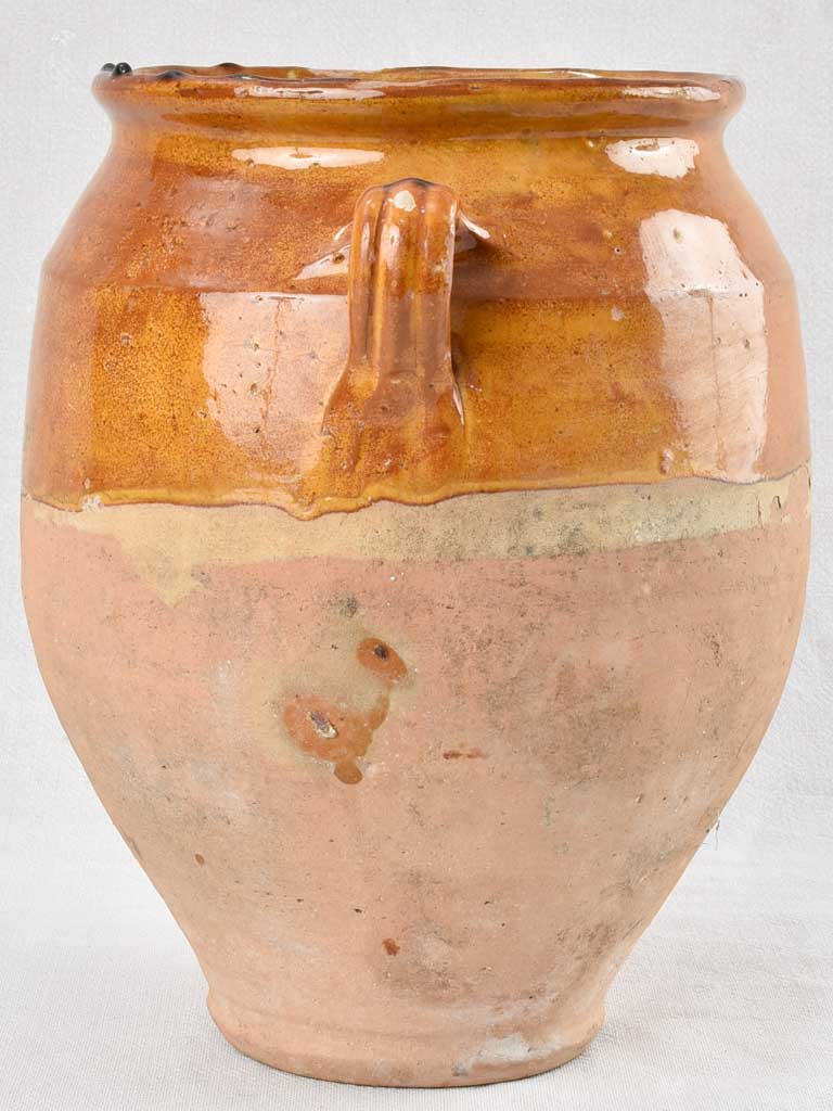 Large Antique French confit pot with yellow glaze 12½"