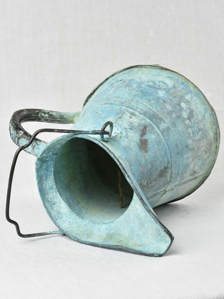19th century copper verdigris pitcher 15¾"