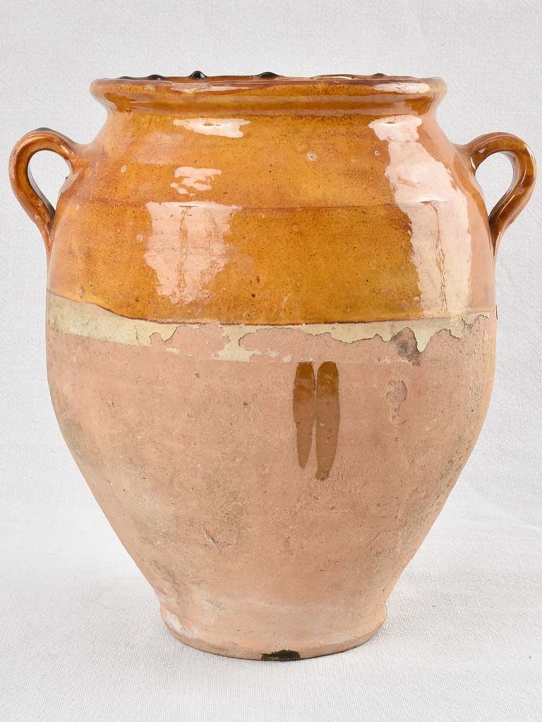 Large Antique French confit pot with yellow glaze 12½"