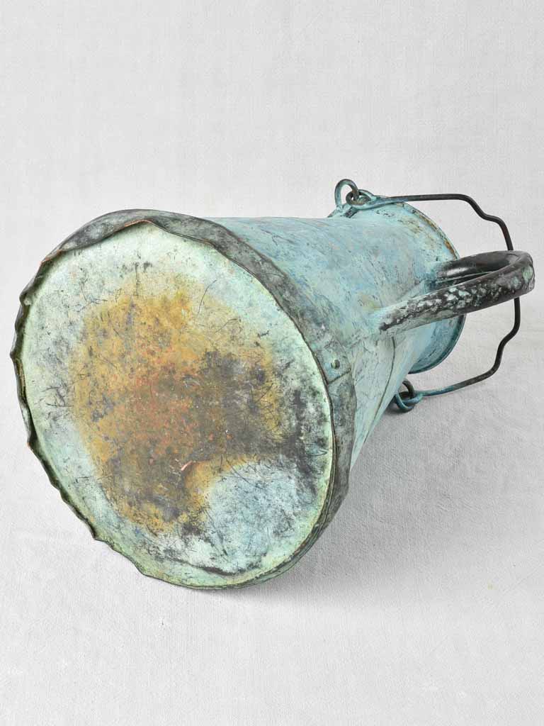 19th century copper verdigris pitcher 15¾"