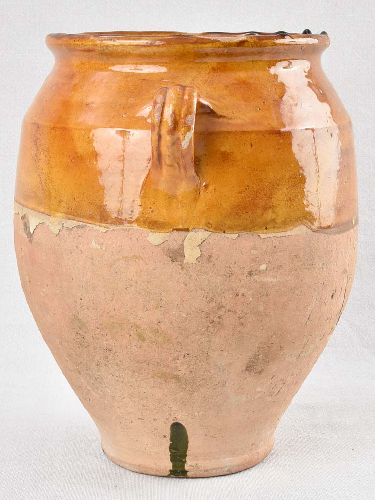 Large Antique French confit pot with yellow glaze 12½"