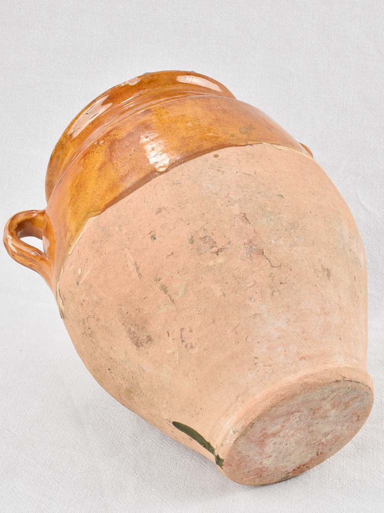 Large Antique French confit pot with yellow glaze 12½"