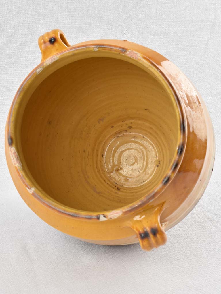 Large Antique French confit pot with yellow glaze 13½"