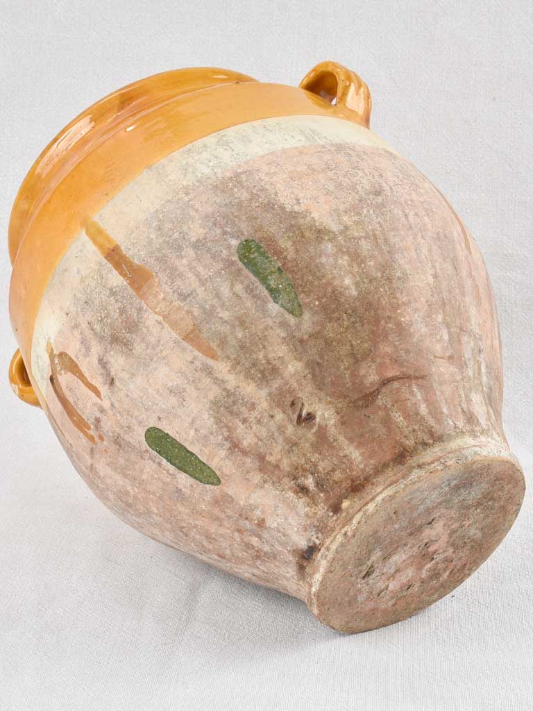 Large Antique French confit pot with yellow glaze 13½"