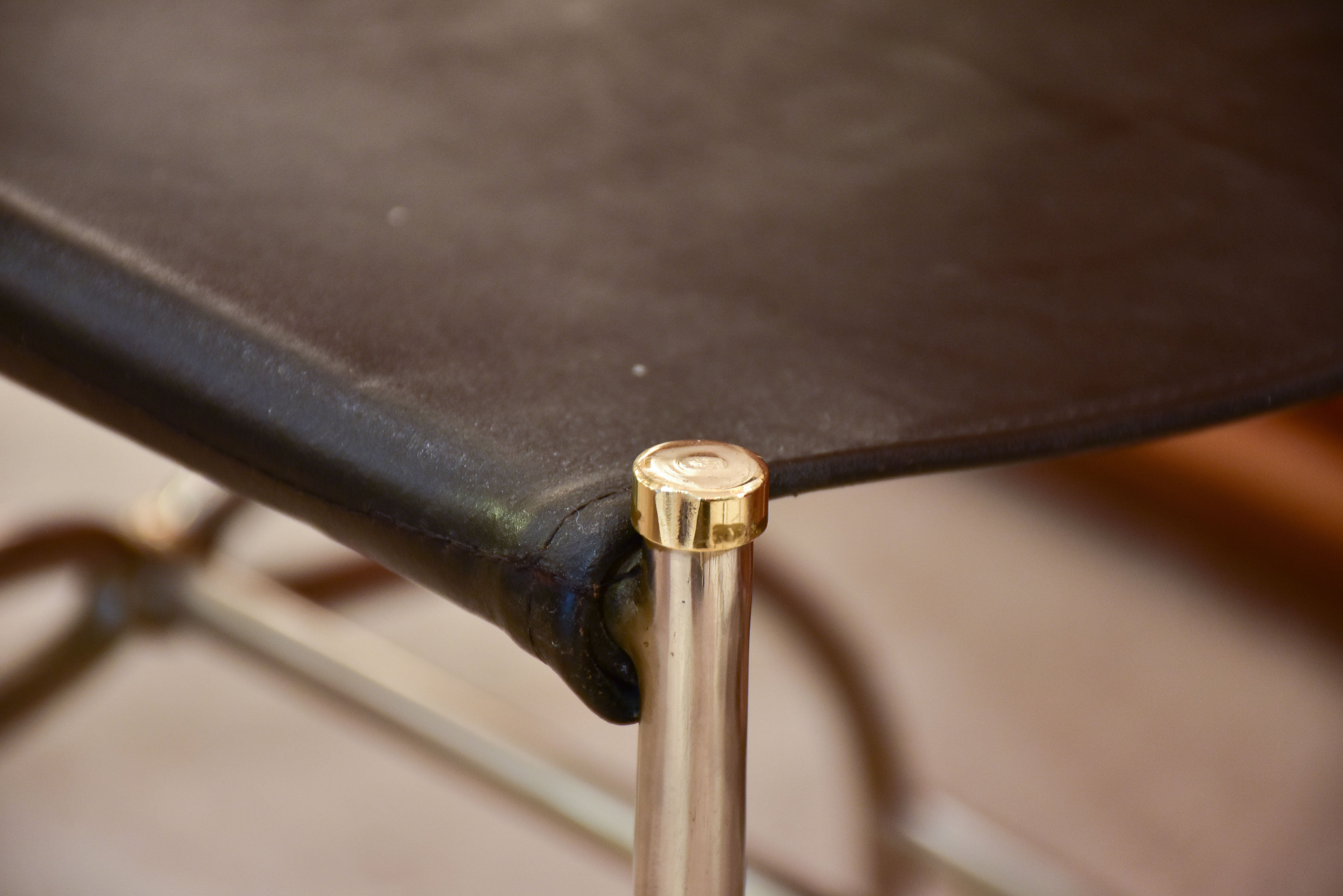 Six mid century French armchairs with black leather