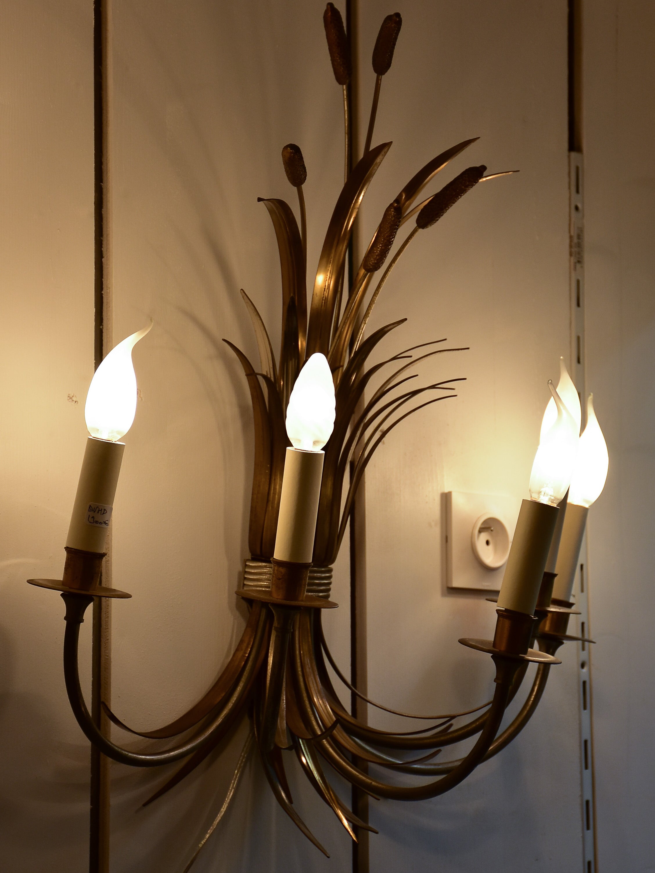 RESERVED Pair of large Maison Charles wall sconces - bullrush