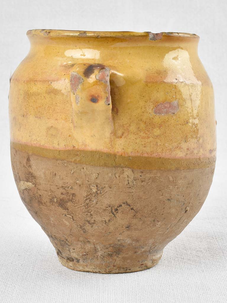 Small Antique French confit pot with yellow glaze 5½"