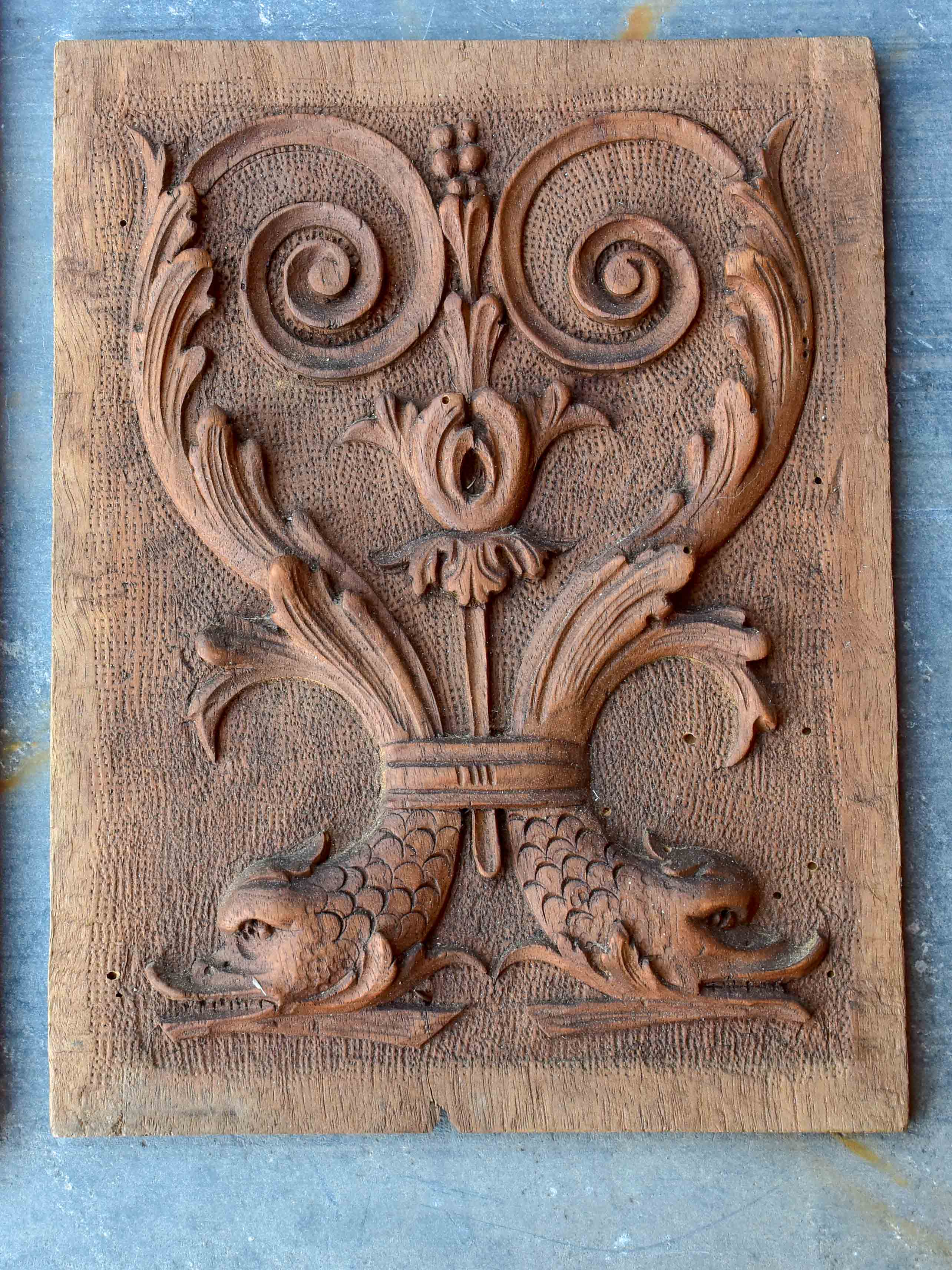 Five pieces of antique Italian carved wood paneling