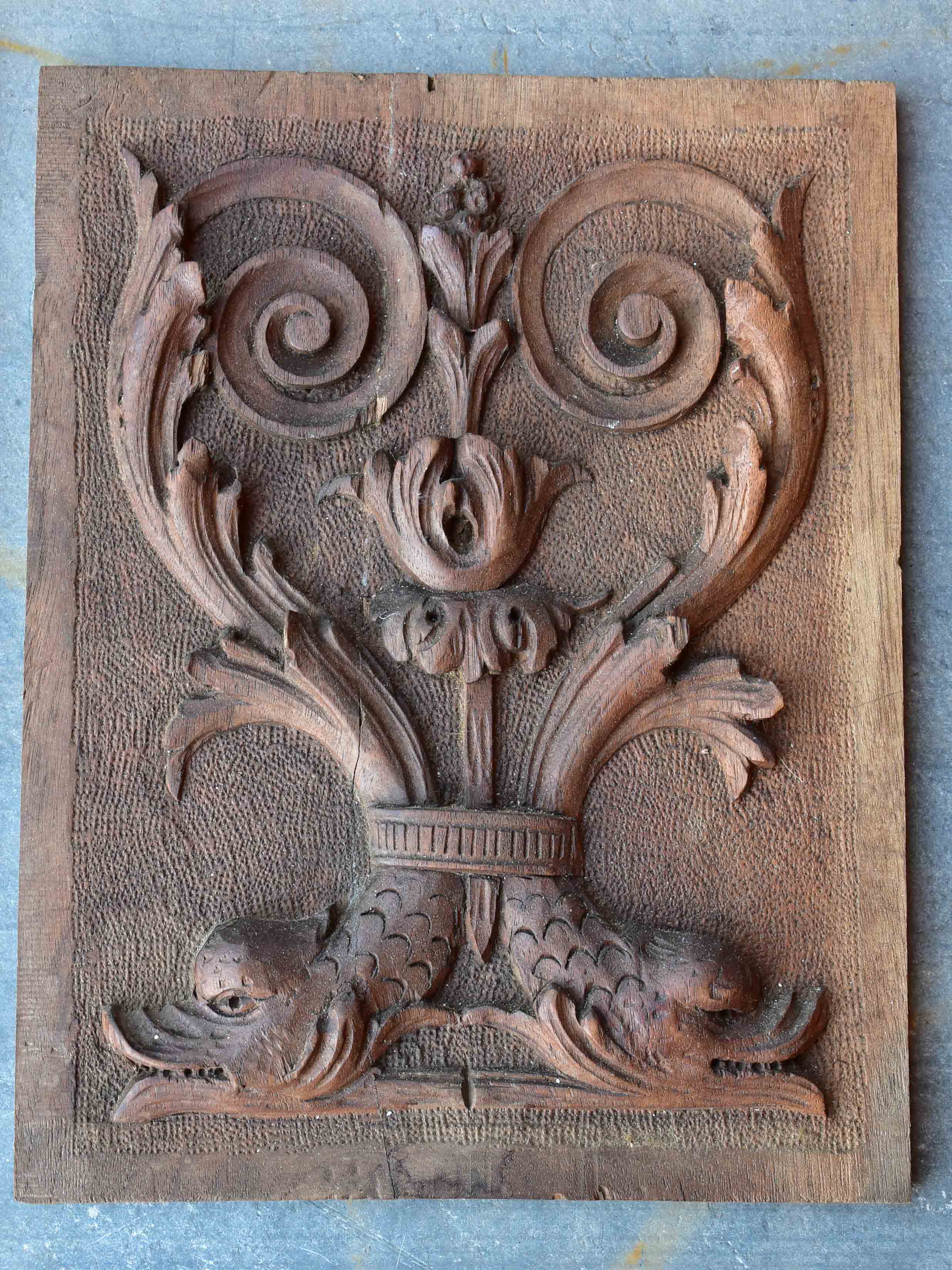 Five pieces of antique Italian carved wood paneling