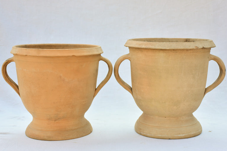 Small pair of terracotta Castelnaudary planters with four handles - 1940's 15¼"