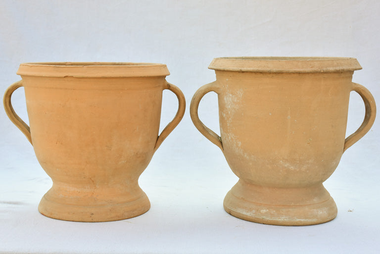 Small pair of terracotta Castelnaudary planters with four handles - 1940's 15¼"