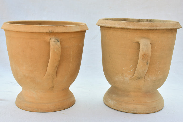 Small pair of terracotta Castelnaudary planters with four handles - 1940's 15¼"