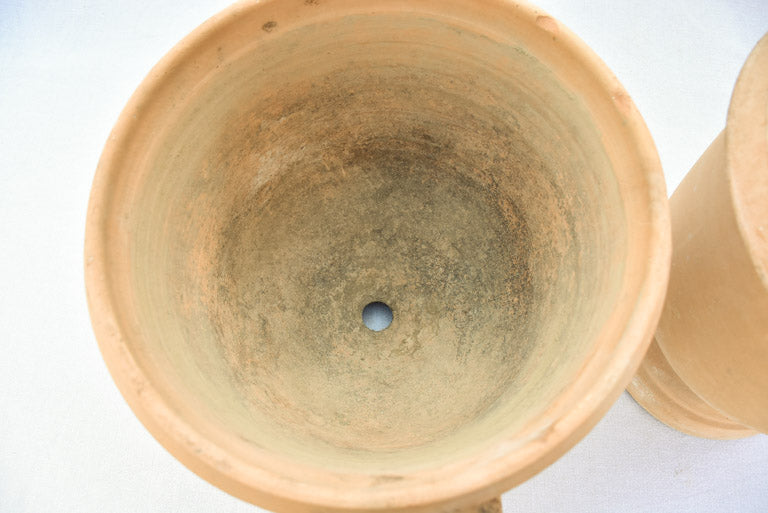 Small pair of terracotta Castelnaudary planters with four handles - 1940's 15¼"