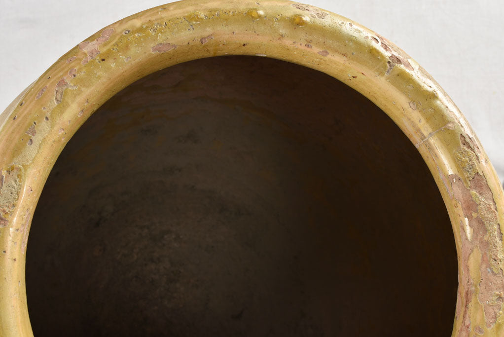 Large 18th century French oil jar from Biot with wooden lid 34¾"