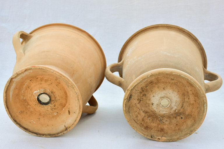 Small pair of terracotta Castelnaudary planters with four handles - 1940's 15¼"