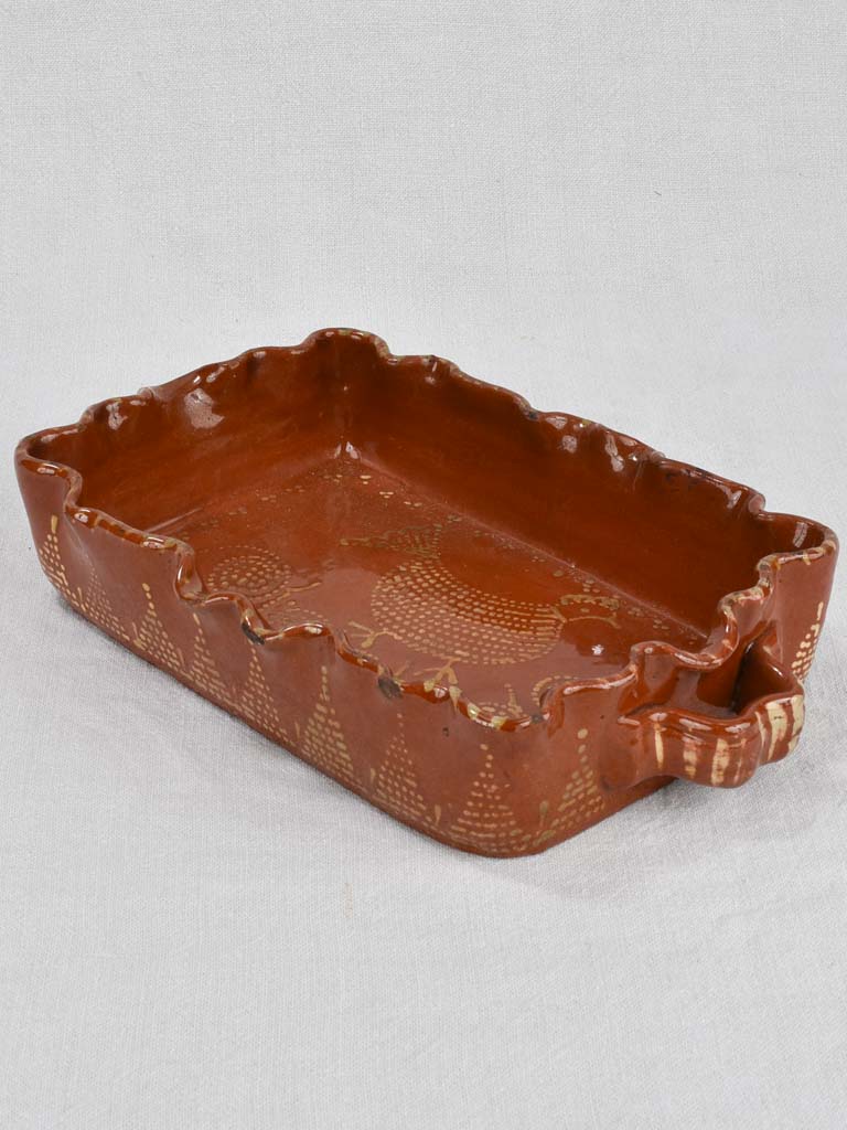 Baking dish, terracotta, rippled edge & bird design