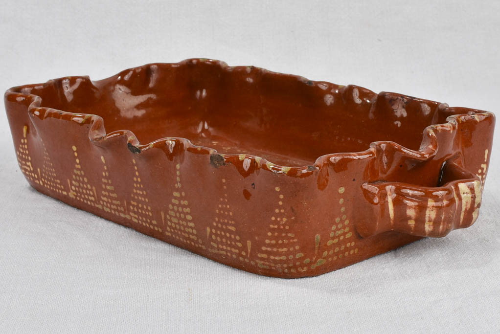 Baking dish, terracotta, rippled edge & bird design