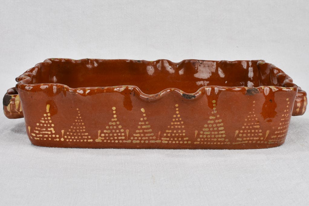 Baking dish, terracotta, rippled edge & bird design