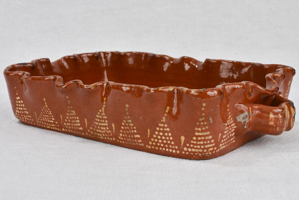 Baking dish, terracotta, rippled edge & bird design
