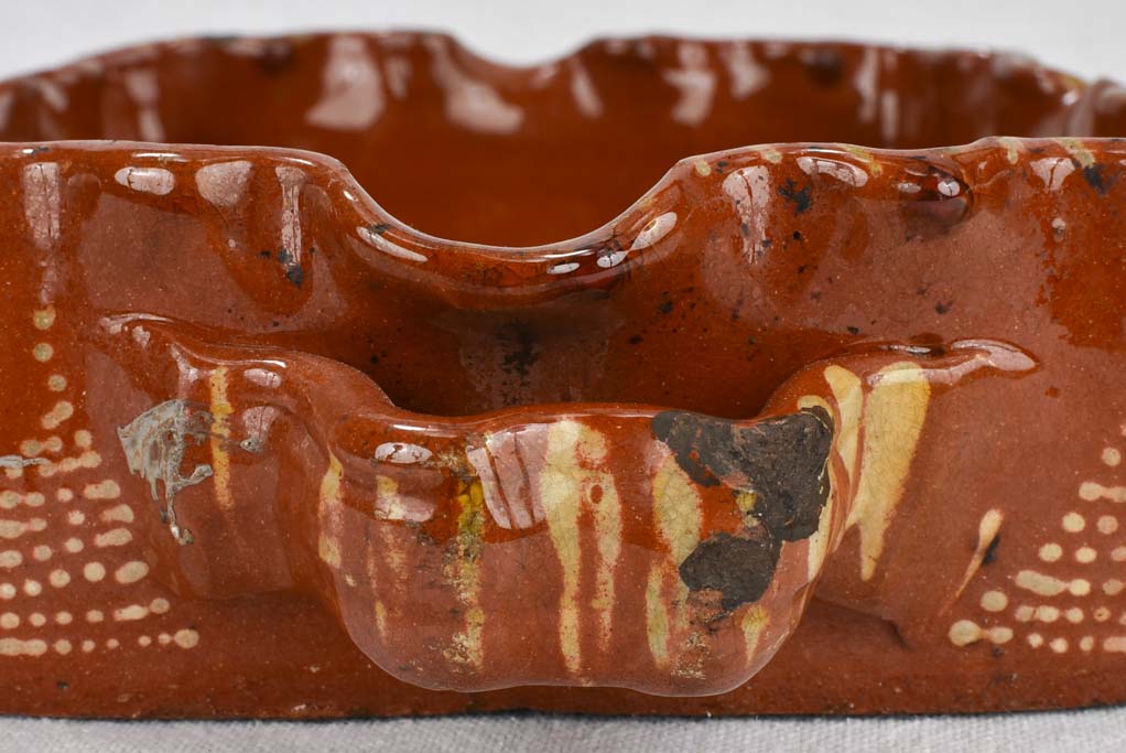 Baking dish, terracotta, rippled edge & bird design