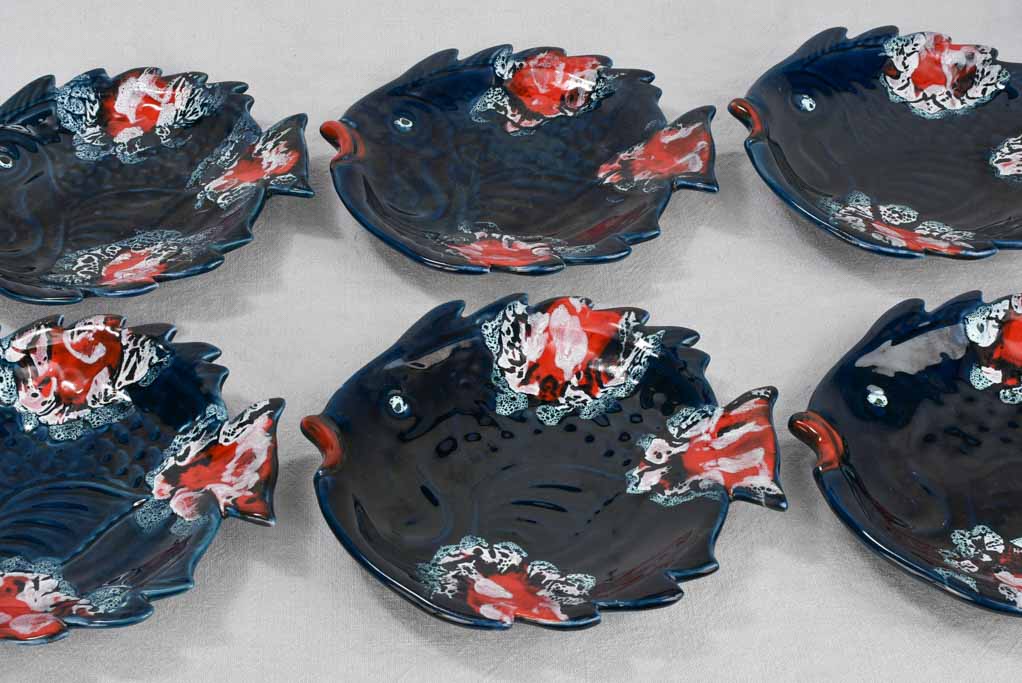 Ten plates, fish-shaped, Vallauris 9½" x 10¼"