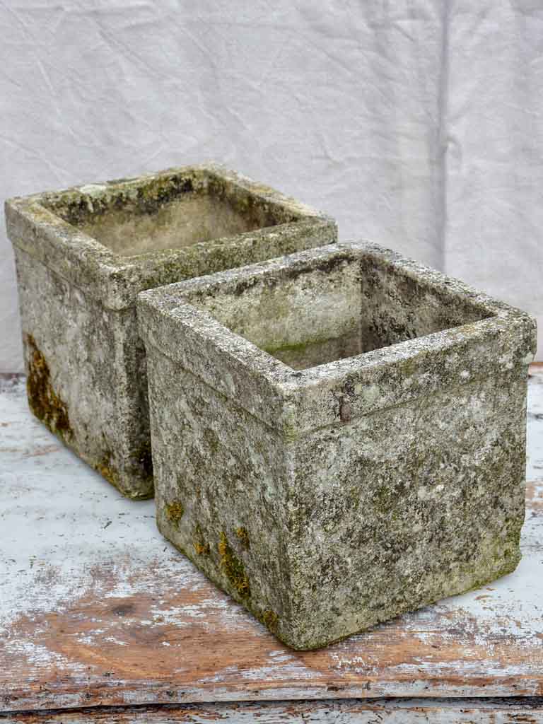 Pair of mid-century concrete garden planters with diamond pattern