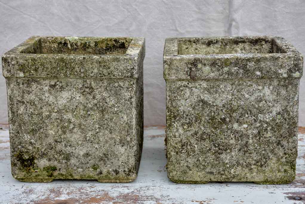 Pair of mid-century concrete garden planters with diamond pattern