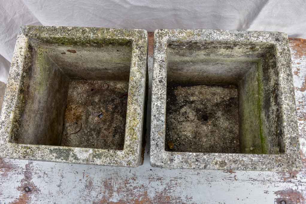 Pair of mid-century concrete garden planters with diamond pattern