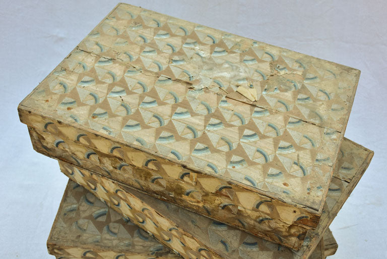 Four nineteenth century wooden boxes for storing fabric and textiles 18" x 26"