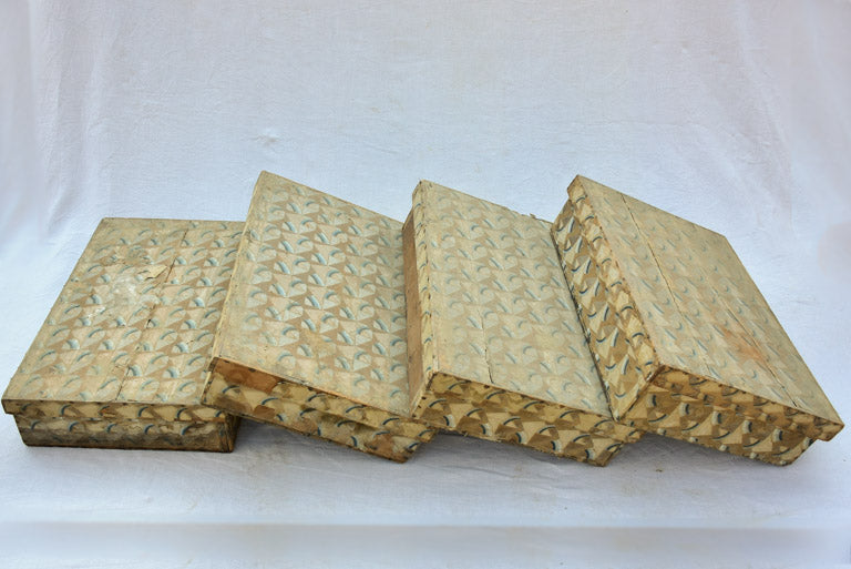 Four nineteenth century wooden boxes for storing fabric and textiles 18" x 26"