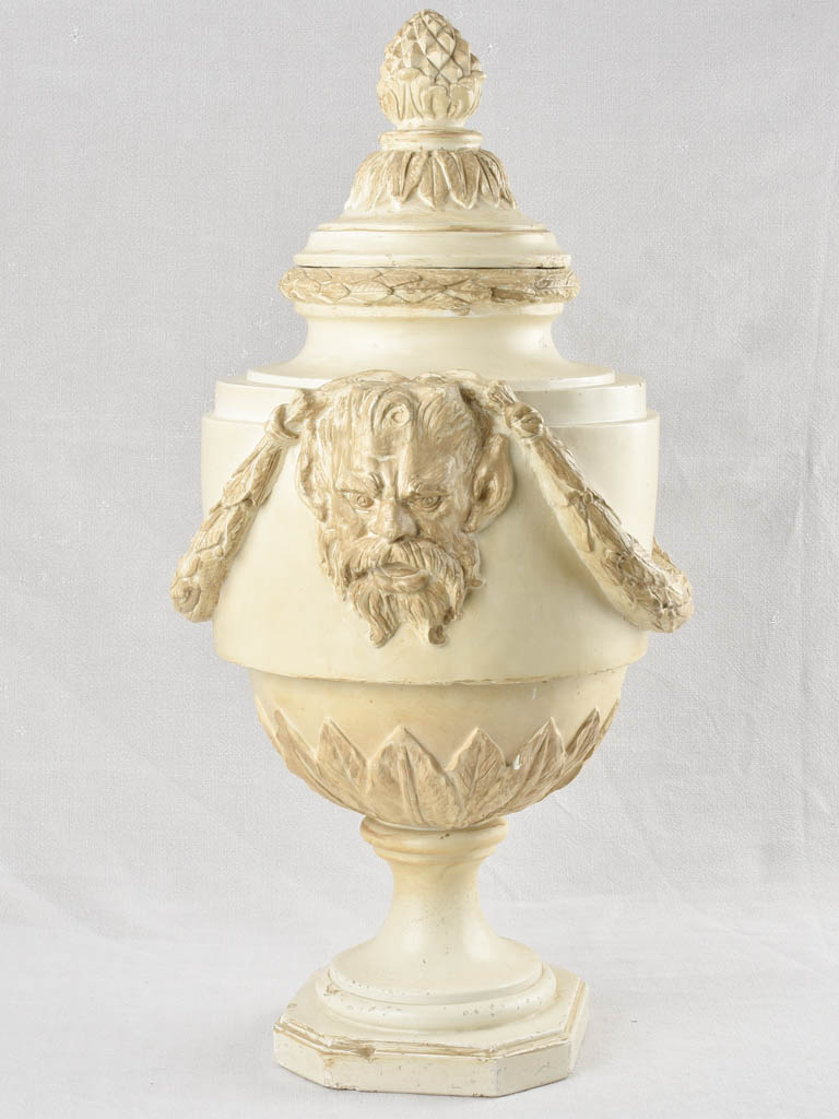 Large Beige Ceramic Urn with Pinecone Lid