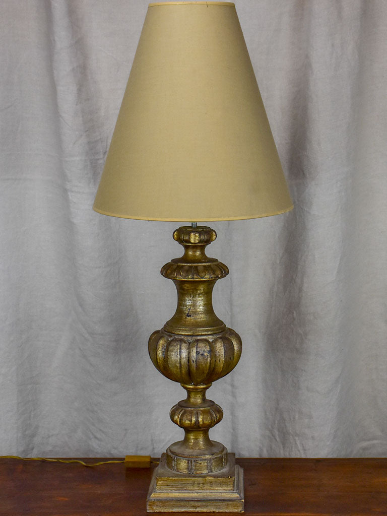 Antique French table lamp made with salvaged timber