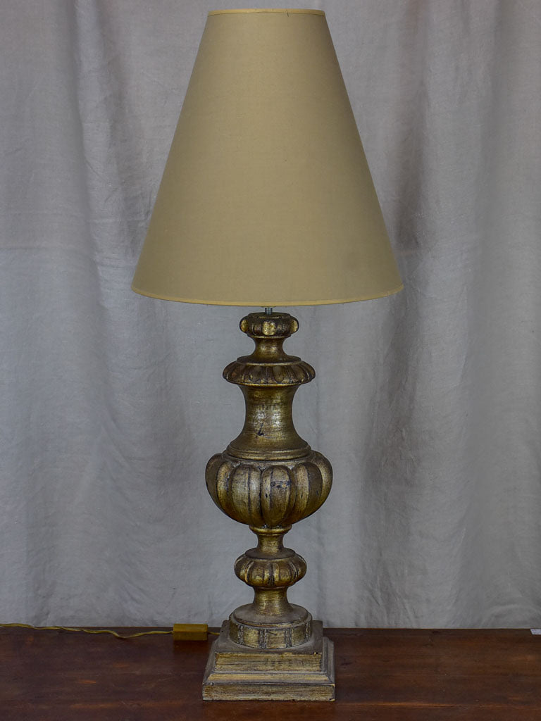 Antique French table lamp made with salvaged timber