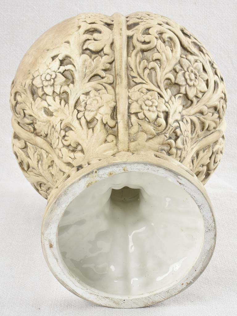 Pair of intricate Italian floral urns 19"